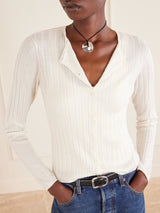 FRAME RIBBED CASHMERE & SILK BLEND CARDIGAN