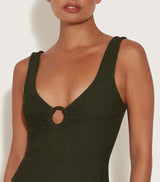 HUNZA G CELINE SWIMSUIT IN METALLIC KHAKI