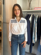 PRE-OWNED LORETTA CAPONI HAND EMBROIDERED TOP XS RRP £465