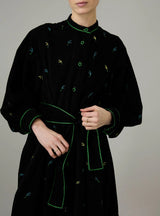 THIERRY COLSON YVONNE MIDI DRESS IN PAVILION EMBROIDERY BLACK