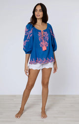 JULIET DUNN BOHO TOP WITH CONTRAST EMBROIDERY