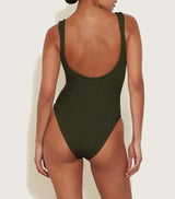 HUNZA G CELINE SWIMSUIT IN METALLIC KHAKI