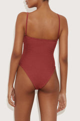 HUNZA G CRYSTAL SWIMSUIT IN METALLIC ROSEWOOD
