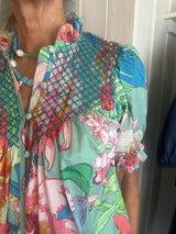 LORETTA CAPONI MILVIA TOP IN JUNGLE OF ORCHIDS