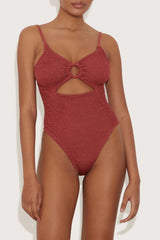 HUNZA G CRYSTAL SWIMSUIT IN METALLIC ROSEWOOD