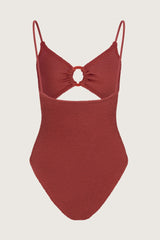 HUNZA G CRYSTAL SWIMSUIT IN METALLIC ROSEWOOD