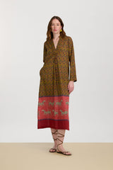 LISA CORTI RADHA KAFTAN IN DRAGON TIGER GREEN GOLD