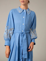 THIERRY COLSON YVONNE DRESS IN GIOPURE CERULEAN BLUE