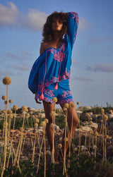 JULIET DUNN BOHO TOP WITH CONTRAST EMBROIDERY