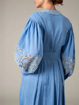 THIERRY COLSON YVONNE DRESS IN GIOPURE CERULEAN BLUE