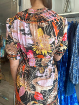 LORETTA CAPONI SEVERA REED DRESS IN RAIN FOREST