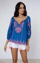JULIET DUNN BOHO TOP WITH CONTRAST EMBROIDERY