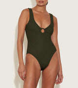 HUNZA G CELINE SWIMSUIT IN METALLIC KHAKI