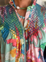 LORETTA CAPONI MILVIA TOP IN JUNGLE OF ORCHIDS