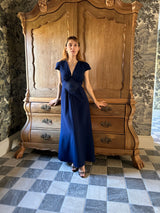 LORETTA CAPONI DIVA DRESS IN BLUEBERRY CREPE
