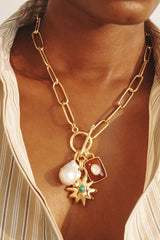 LIZZIE FORTUNATO HELIOS CHARM NECKLACE IN MERLOT