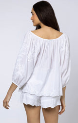 JULIET DUNN BOHO TOP IN WHITE WITH HAND EMBROIDERY