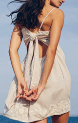 JULIET DUNN MINK TIE BACK DRESS WITH CREAM EMBROIDERY
