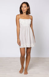 JULIET DUNN MINK TIE BACK DRESS WITH CREAM EMBROIDERY