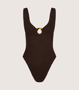 HUNZA G CELINE SWIMSUIT IN METALLIC CHOCOLATE