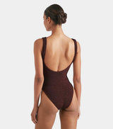 HUNZA G CELINE SWIMSUIT IN METALLIC CHOCOLATE
