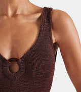 HUNZA G CELINE SWIMSUIT IN METALLIC CHOCOLATE
