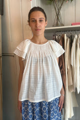 STUDIO WYLDER ATHENA RUFFLE SLEEVE BLOUSE IN WHITE