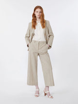 WEEKEND MAX MARA COTTON & LINEN SEERSUCKER TROUSERS IN SAND