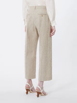 WEEKEND MAX MARA COTTON & LINEN SEERSUCKER TROUSERS IN SAND