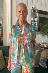 LORETTA CAPONI MILVIA TOP IN JUNGLE OF ORCHIDS