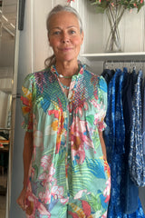 LORETTA CAPONI MILVIA TOP IN JUNGLE OF ORCHIDS