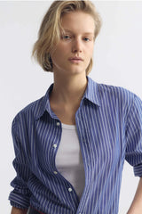 NILI LOTAN RAPHAEL CLASSIC SHIRT IN NAVY WHITE STRIPE