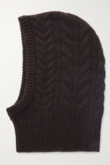 LISA YANG YLDA CABLE KNIT CASHMERE BALAKLAVA IN DARK OAK