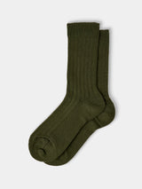 MARIA LA ROSA WOMEN'S RIBBED CASHMERE SOCKS IN FOREST GREEN