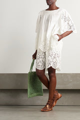 THIERRY COLSON SCARLETTA pleated broderie anglaise linen and cotton-blend blouse