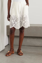 THIERRY COLSON BOXY Scalloped broderie anglaise linen and cotton-blend shorts