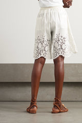THIERRY COLSON BOXY Scalloped broderie anglaise linen and cotton-blend shorts