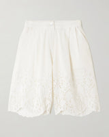 THIERRY COLSON BOXY Scalloped broderie anglaise linen and cotton-blend shorts