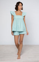 JULIET DUNN BABYDOLL TOP  WITH RIC RAC EMBROIDERY