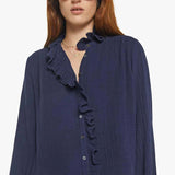 PRE-OWNED XIRENA RUFFLE SHIRT NAVY XS RRP £245