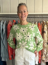 CHINTI & PARKER CASHMERE-BLEND DITSY DAISY SWEATER IN PISTACHIO