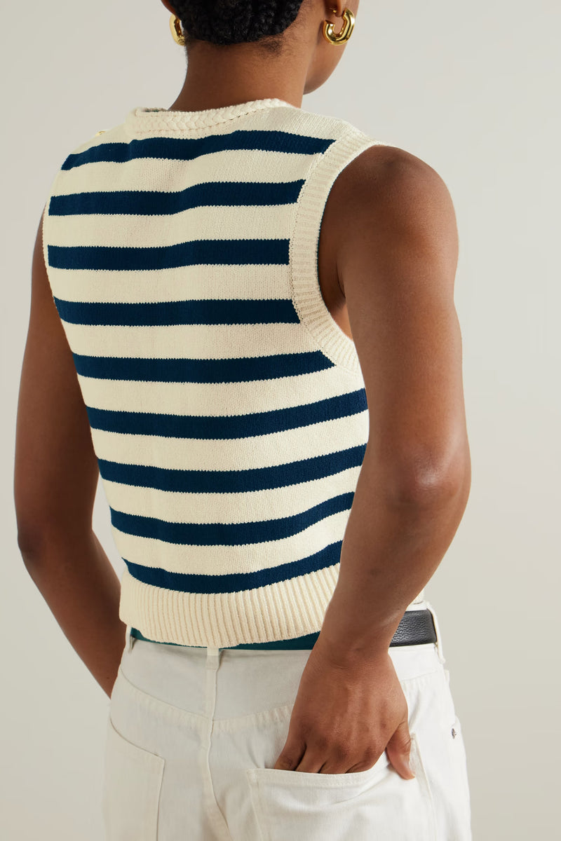 FRAME THE HARBOR BUTTON-EMBELLISHED COTTON-BLEND VEST