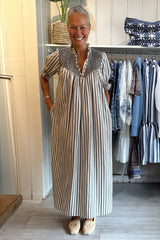 LORETTA CAPONI ELENA DRESS IN SOFA STRIPES