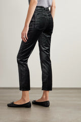 FRAME LE SLEEK STRAIGHT IN GREEN SMOKE VELVET