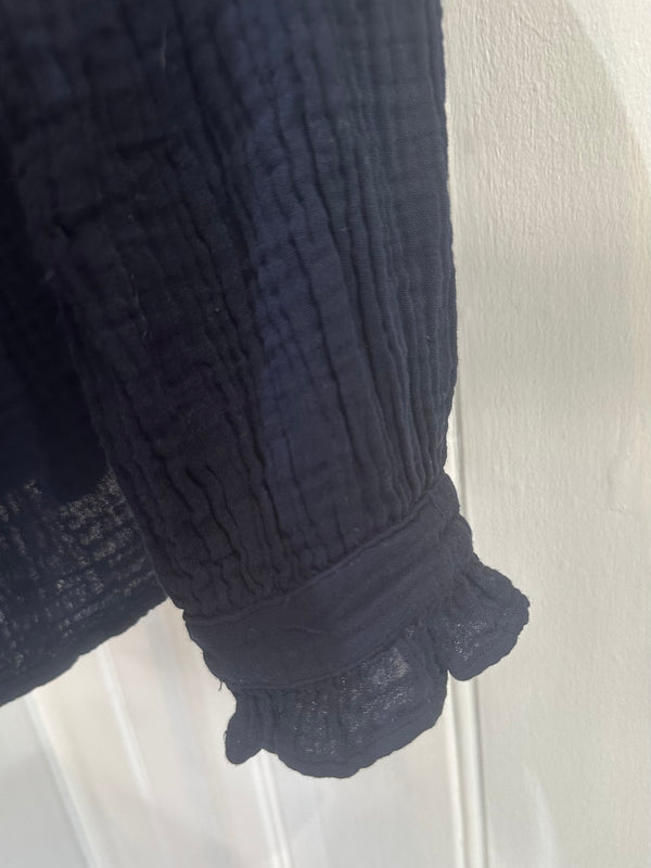 PRE-OWNED XIRENA RUFFLE SHIRT NAVY XS RRP £245