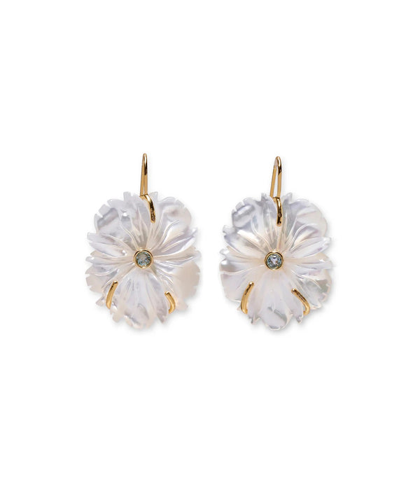 LIZZIE FORTUNATO NEW BLOOM MOTHER OF PEARL & TOPAZ EARRINGS