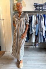 LORETTA CAPONI ELENA DRESS IN SOFA STRIPES