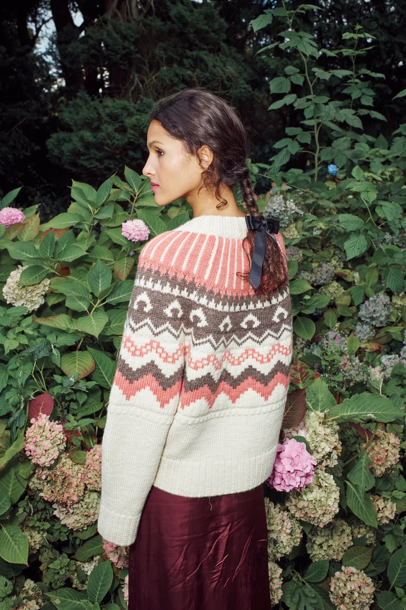 HERD FLEETWOOD CARDIGAN IN ECRU WITH SHRIMP AND LOAM
