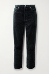 FRAME LE SLEEK STRAIGHT IN GREEN SMOKE VELVET