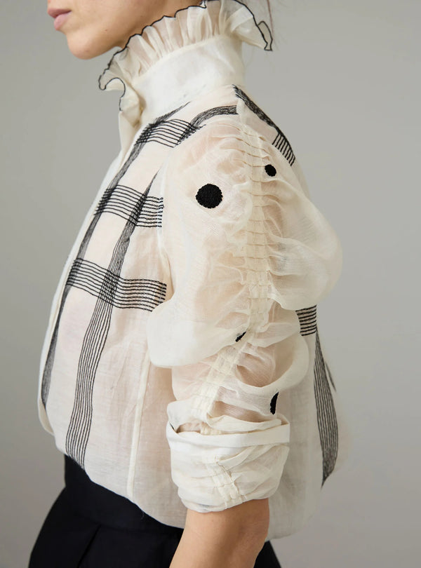 THIERRY COLSON WIND BLOUSE IN CHANDERI CHECKS & DOTS